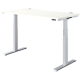 Schäfer Shop Genius Schreibtisch MODENA FLEX, elektrisch höhenverstellbar, Rechteck, T-Fuß, B 1600 x T 800 x H 645-1290 mm, weiß/weißalu