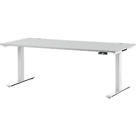 Schäfer Shop Genius Schreibtisch MODENA FLEX, elektrisch höhenverstellbar, Rechteck, T-Fuß, B 1800 x T 800 mm, lichtgrau/weiß