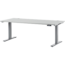 Schäfer Shop Genius Schreibtisch MODENA FLEX, elektrisch höhenverstellbar, Rechteck, T-Fuß, B 1800 x T 800 mm, lichtgrau/weißalu