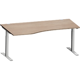 Schäfer Shop Genius Schreibtisch MODENA FLEX, Freiform links, T-Fuß Rechteckrohr, B 1800 x T 1000/800 x H 650-850 mm, Eiche/weißalu