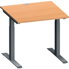 Schäfer Shop Genius Schreibtisch MODENA FLEX, Quadrat, T-Fuß Rechteckrohr, B 800 x T 800 x H 650-850 mm, Ahorn/anthrazit