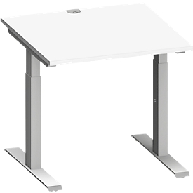 Schäfer Shop Genius Schreibtisch MODENA FLEX, Quadrat, T-Fuß Rechteckrohr, B 800 x T 800 x H 650-850 mm, weiß/weißalu
