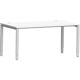 Schäfer Shop Genius Schreibtisch Modena Flex, Rechteck, 4-Fuß Rechteckrohr, B 1600 x T 800 x H 650-850 mm, weiß/weißaluminium