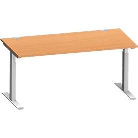 Schäfer Shop Genius Schreibtisch MODENA FLEX, Rechteck, T-Fuß Rechteckrohr, B 1600 x T 800 x H 650-850 mm, Buche/weißalu