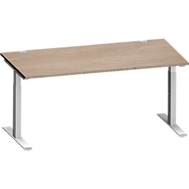 Schäfer Shop Genius Schreibtisch MODENA FLEX, Rechteck, T-Fuß Rechteckrohr, B 1600 x T 800 x H 650-850 mm, Eiche/weißalu