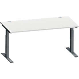 Schäfer Shop Genius Schreibtisch MODENA FLEX, Rechteck, T-Fuß Rechteckrohr, B 1600 x T 800 x H 650-850 mm, lichtgrau/anthrazit
