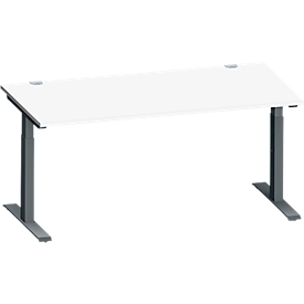 Schäfer Shop Genius Schreibtisch MODENA FLEX, Rechteck, T-Fuß Rechteckrohr, B 1600 x T 800 x H 650-850 mm, weiß/anthrazit