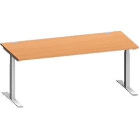 Schäfer Shop Genius Schreibtisch MODENA FLEX, Rechteck, T-Fuß Rechteckrohr, B 1800 x T 800 x H 650-850 mm, Buche/weißalu