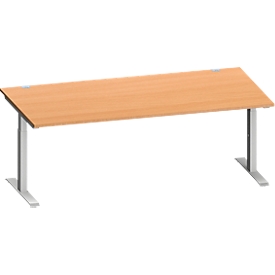 Schäfer Shop Genius Schreibtisch MODENA FLEX, Rechteck, T-Fuss Rechteckrohr, B 2000 x T 1000 x H 650-850 mm, Buche/weissalu