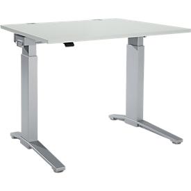 Schäfer Shop Genius Schreibtisch PLANOVA ERGOSTYLE, elektrisch höhenverstellbar, Rechteck, C-Fuß, B 1200 mm, lichtgrau/weißalu 