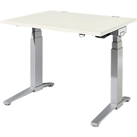 Schäfer Shop Genius Schreibtisch PLANOVA ERGOSTYLE, elektrisch höhenverstellbar, Rechteck, C-Fuß, B 1200 x T 800 x H 645-1305 mm, weiß/weißaluminium 