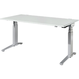 Schäfer Shop Genius Schreibtisch PLANOVA ERGOSTYLE, elektrisch höhenverstellbar, Rechteck, C-Fuß, B 1600 mm, lichtgrau/weißalu 