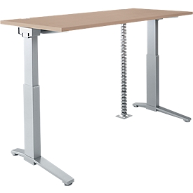 Schäfer Shop Genius Schreibtisch PLANOVA ERGOSTYLE S, elektrisch höhenverstellbar, C-Fuss, B 1600 mm, Eiche/alusilber, Memorymaster, Kabelschlange