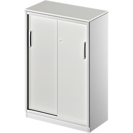 Schäfer Shop Genius Schuifdeurkast TETRIS SOLID, 3 ordnerhoogten,  2 legborden, B 800 mm, 19 mm afdekplaat, lichtgrijs/blank aluminium