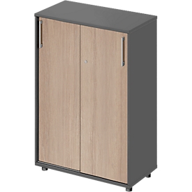 Schäfer Shop Genius schuifdeurkast TETRIS WOOD, 3 OH, B 800 mm, hoogte incl. glijders, grafiet/eiken