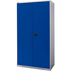 Schäfer Shop Genius Schwerlastschrank FS, Stahlblech, B 1055 x T 520 x H 1950 mm, 5 OH, weißalu/enzianblau, bis 1000 kg