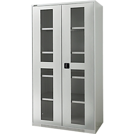 Schäfer Shop Genius Schwerlastschrank FS, Stahlblech, mit Sichtfenster, B 1055 x T 520 x H 1950 mm, 5 OH, lichtgrau, bis 1000 kg