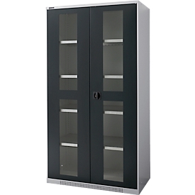 Schäfer Shop Genius Schwerlastschrank FS, Stahlblech, mit Sichtfenster, B 1055 x T 520 x H 1950 mm, 5 OH, weißalu/anthrazitgrau, bis 1000 kg