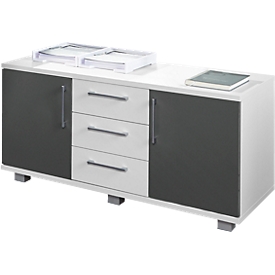 Schäfer Shop Genius Sideboard, 3 Schübe & 2 Türen, Metallgriffe, B 1200 x T 500 x H 600 mm, weiß/graphit 