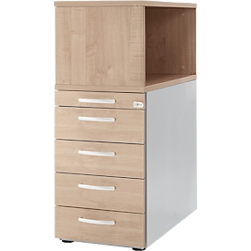 Schäfer Shop Genius sokkel met bovenblad, afsluitbaar, ronde handgreep, eiken/blank aluminium