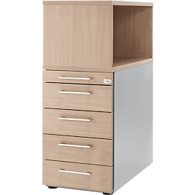 Schäfer Shop Genius Standcontainer mit Aufsatzregal, abschliessbar, eckiger Griff, Eiche/weissalu
