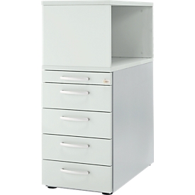 Schäfer Shop Genius Standcontainer mit Aufsatzregal, abschliessbar, runder Griff, lichtgrau
