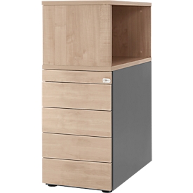 Schäfer Shop Genius Standcontainer mit Aufsatzregal, abschließbar, seitliche Griffnut, Eiche/anthrazit
