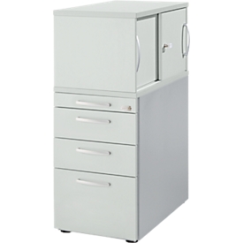 Schäfer Shop Genius Standcontainer mit Aufsatzschrank inkl. Schiebetür, komplett abschließbar, runder Griff, lichtgrau