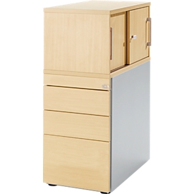 Schäfer Shop Genius Standcontainer mit Aufsatzschrank inkl. Schiebetür, komplett abschließbar, seitliche Griffnut, ahorn