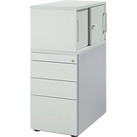 Schäfer Shop Genius Standcontainer mit Aufsatzschrank inkl. Schiebetür, komplett abschließbar, seitliche Griffnut, lichtgrau