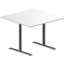 Schäfer Shop Genius Table d’appoint MODENA FLEX, hauteur réglable, carrée, tube rond pied-T, l. 1000 x P 1000 mm, blanc 