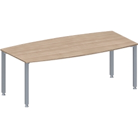 Schäfer Shop Genius Table de conférence MODENA FLEX, bateau, 4 pieds en tube carré, L 2000 x H 720-840 mm, décor chêne/aluminium blanc