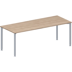Schäfer Shop Genius Table de conférence MODENA FLEX, rectangulaire, 4 pieds en tube rond, L 2000 x P 800 x H 720-840 mm, décor chêne/aluminium blanc RAL 9006
