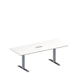 Schäfer Shop Genius Table de réunion MODENA FLEX, hauteur ajustable, bloc prise six entrées, rectangulaire, pieds en T, l. 2000 x P 800 mm, blanc