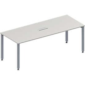 Schäfer Shop Genius Table de réunion MODENA FLEX, hauteur ajustable, bloc prise trois entrées, en forme de rectangle, 4 pieds avec tubes carrés, l. 2000 x P 800 mm, gris clair