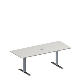 Schäfer Shop Genius Table de réunion MODENA FLEX, hauteur ajustable, bloc prise trois entrées, rectangulaire, pieds en T, l. 2000 x P 800 mm, gris clair