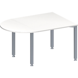 Schäfer Shop Genius Table de réunion MODENA FLEX, hauteur ajustable, de forme arrondie, 4 pieds avec tubes carrés, l. 1400 x P 1000 mm, blanc 