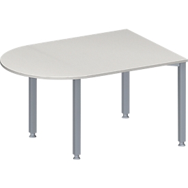 Schäfer Shop Genius Table de réunion MODENA FLEX, hauteur ajustable, de forme arrondie, 4 pieds avec tubes carrés, l. 1400 x P 1000 mm, gris clair 