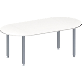 Schäfer Shop Genius Table de réunion MODENA FLEX, hauteur ajustable, en forme d'ovale, 4 pieds avec tubes carrés, l. 2000 x P 1000 mm, sans bloc prise, blanc 