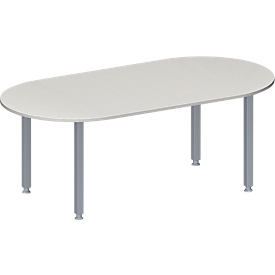 Schäfer Shop Genius Table de réunion MODENA FLEX, hauteur ajustable, en forme d'ovale, 4 pieds avec tubes carrés, l. 2000 x P 1000 mm, sans bloc prise, gris clair 