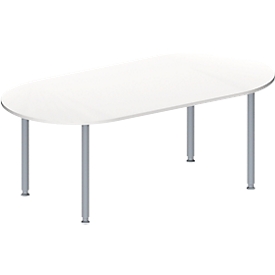Schäfer Shop Genius Table de réunion MODENA FLEX, hauteur ajustable, en forme d'ovale, 4 pieds avec tubes ronds, 2000 x 1000 mm, blanc 