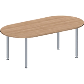 Schäfer Shop Genius Table de réunion MODENA FLEX, hauteur ajustable, en forme d'ovale, 4 pieds avec tubes ronds, 2000 x 1000 mm, cerisier Romana 