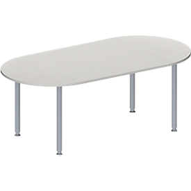 Schäfer Shop Genius Table de réunion MODENA FLEX, hauteur ajustable, en forme d'ovale, 4 pieds avec tubes ronds, 2000 x 1000 mm, gris clair 