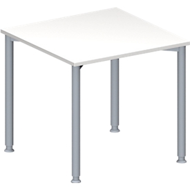 Schäfer Shop Genius Table de réunion MODENA FLEX, hauteur ajustable, en forme de carré, 4 pieds avec tubes ronds, l. 800 x P 800 mm, blanc 