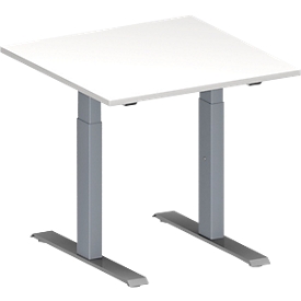 Schäfer Shop Genius Table de réunion MODENA FLEX, hauteur ajustable, en forme de carré, pieds en T avec tubes rectangulaires, l. 800 x P 800 mm, blanc 