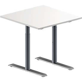 Schäfer Shop Genius Table de réunion MODENA FLEX, hauteur ajustable, en forme de carré, pieds en T avec tubes ronds, l. 800 x P 800 mm, blanc 