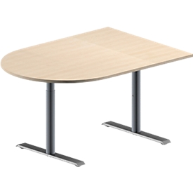 Schäfer Shop Genius Table de réunion MODENA FLEX, hauteur ajustable, en forme de demi-cercle, pieds en T avec tubes ronds, l. 1400 x P 1000 mm, coloris érable 