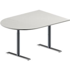 Schäfer Shop Genius Table de réunion MODENA FLEX, hauteur ajustable, en forme de demi-cercle, pieds en T avec tubes ronds, l. 1400 x P 1000 mm, gris clair 