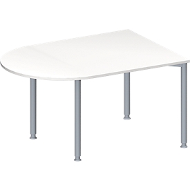 Schäfer Shop Genius Table de réunion MODENA FLEX, hauteur ajustable, en forme de demi-ovale, 4 pieds avec tubes ronds, l. 1400 x P 1000 mm, blanc 