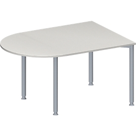 Schäfer Shop Genius Table de réunion MODENA FLEX, hauteur ajustable, en forme de demi-ovale, 4 pieds avec tubes ronds, l. 1400 x P 1000 mm, gris clair 